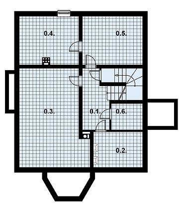 Projekt domu L-46 Dom hiacyntowa - murowany - rzut piwnicy, dom liczy 5 pokoje, 3 łazienki i wc
