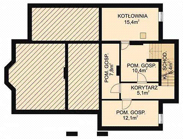 Projekt domu APS 021 - rzut piwnicy, dom liczy 4 pokoje, 2 łazienki i wc