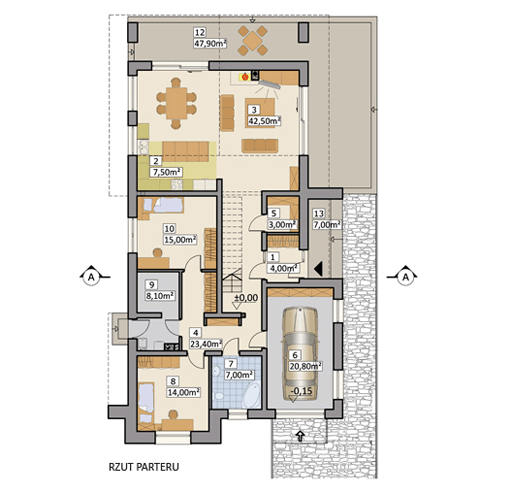 Parter projektu AJR 09 wersja A z garażem