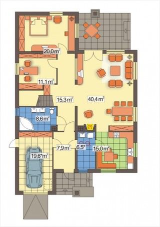 Parter projektu BOROMIR wariant A z antresolą i garażem