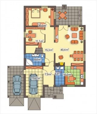 Parter projektu BOROMIR wariant A z antresolą, garażem i wiatą