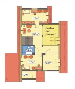 Poddasze projektu BOROMIR wariant A z antresolą, garażem i wiatą