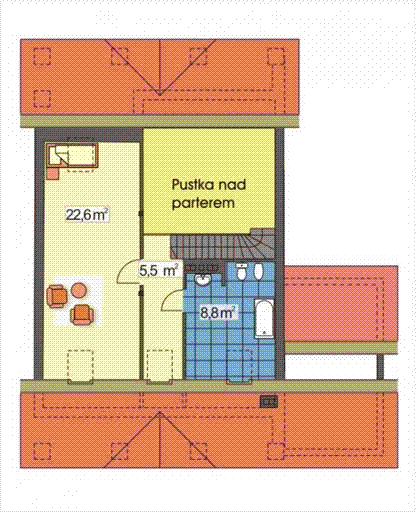 Poddasze projektu CUBA B z pojedynczym garażem