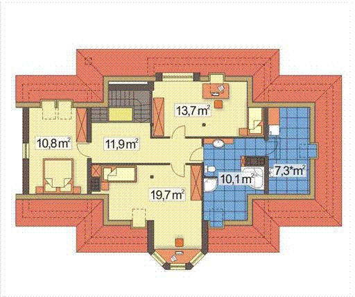 Poddasze projektu WANILIA B z niższą wieżyczką
