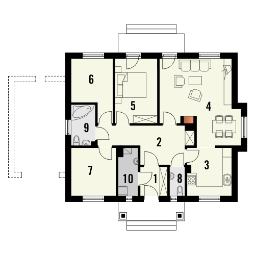 Parter projektu Kamyk z garażem 1 stanowiskowym