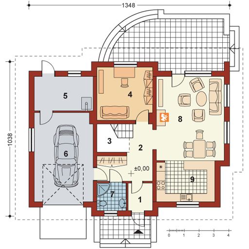 Projekt domu APS 212 - rzut parteru, dom liczy 4 pokoje, 2 łazienki i wc