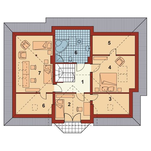 Projekt domu APS 212 - rzut poddasza, dom liczy 4 pokoje, 2 łazienki i wc