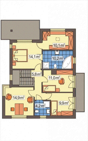 Piętro 1 projektu NASZ DOM II wariant paliwo stałe A