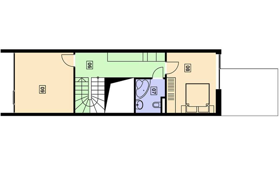 Piętro 1 projektu PS-LR-50-20 TERRACE HOUSE LONGER SZEREGÓWKA