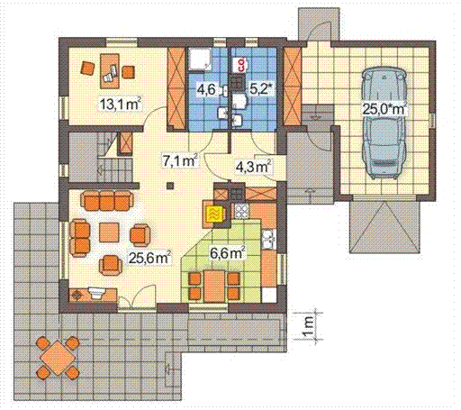 Parter projektu SOSENKA I wariant C z pojedynczym garażem układ L