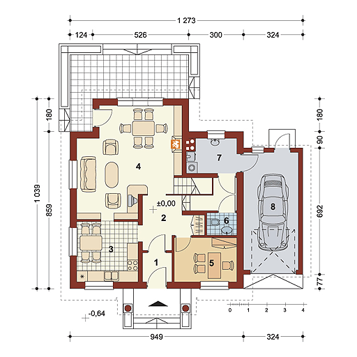 Parter projektu Rusałka z garażem