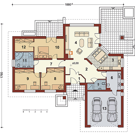 Parter projektu Renia z dwoma miejscami garażowymi