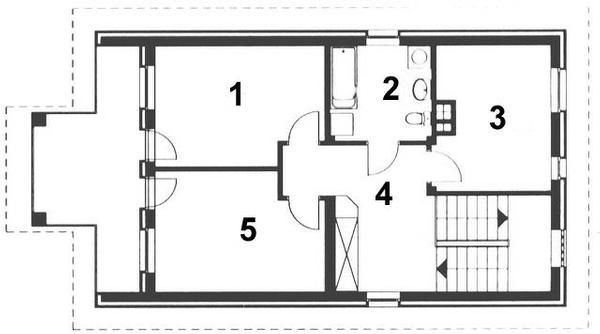 Projekt domu PIRYT - rzut 1 piętra, dom liczy 3 pokoje, 2 łazienki i wc