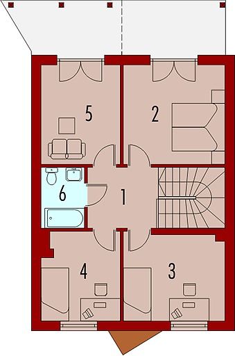 Projekt domu Amadeusz - rzut 1 piętra, dom liczy 4 pokoje, 2 łazienki i wc