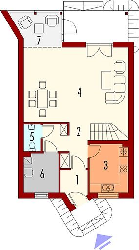 Projekt domu Amadeusz - rzut parteru, dom liczy 4 pokoje, 2 łazienki i wc
