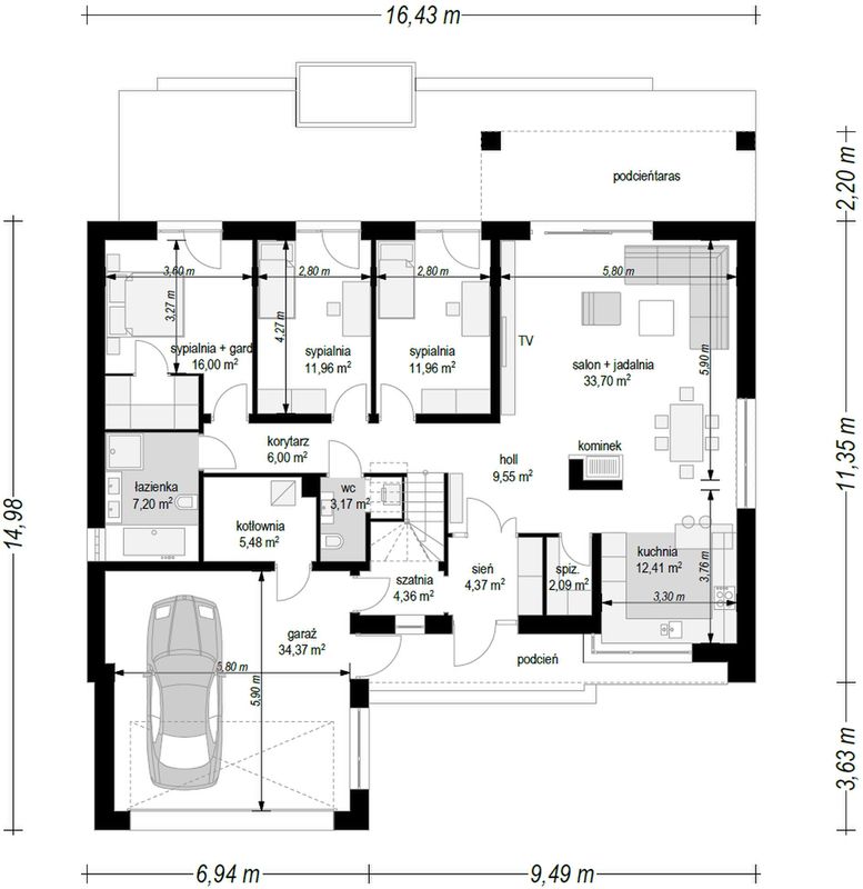 Projekt Domu Parterowy 3 Wariant B 122,77 M² - Koszt Budowy - EXTRADOM